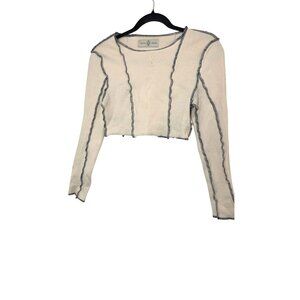 Untitled Artworks Beige Ribbed Long-Sleeve Cropped Top Black Stitching Size s